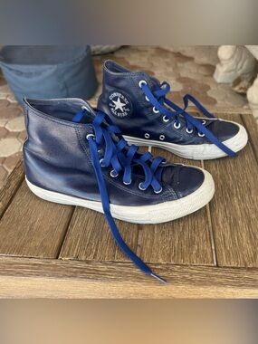 Converse Blue Leather High-Top Sneakers Size 8